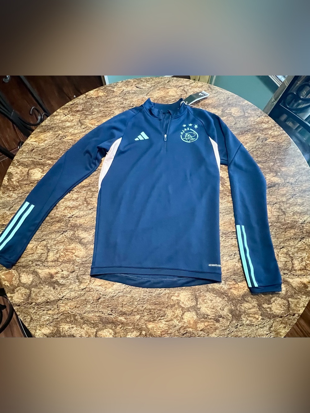 Adidas Navy Pullover with Light Teal Ajax Crest Women’s XS